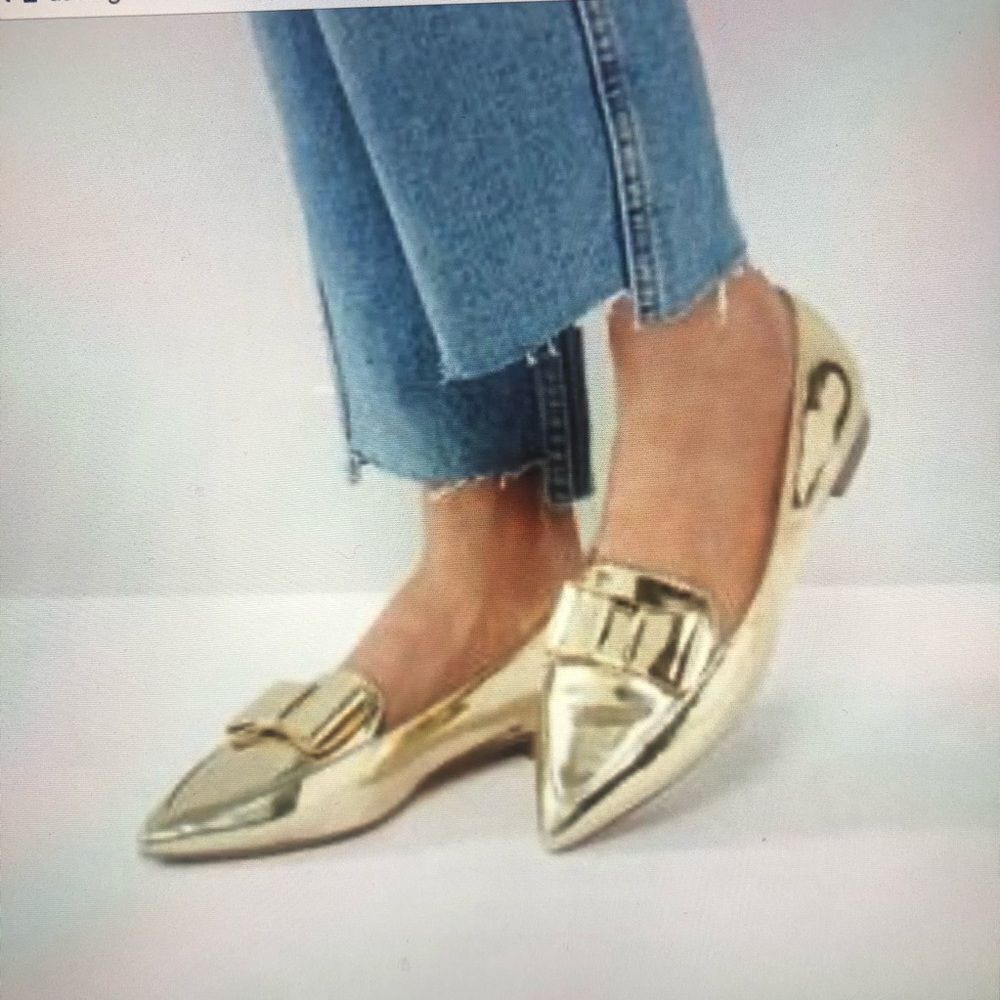 ASOS metallic gold bow detail flats/loafers 8
